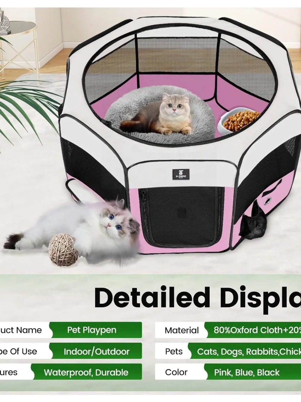 X-ZONE PET Portable Foldable Pet Dog Cat Playpen Crates Kennel, Large